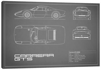 Porsche (904) Carrera GTS (Grey) Canvas Art Print - Automobile Blueprints
