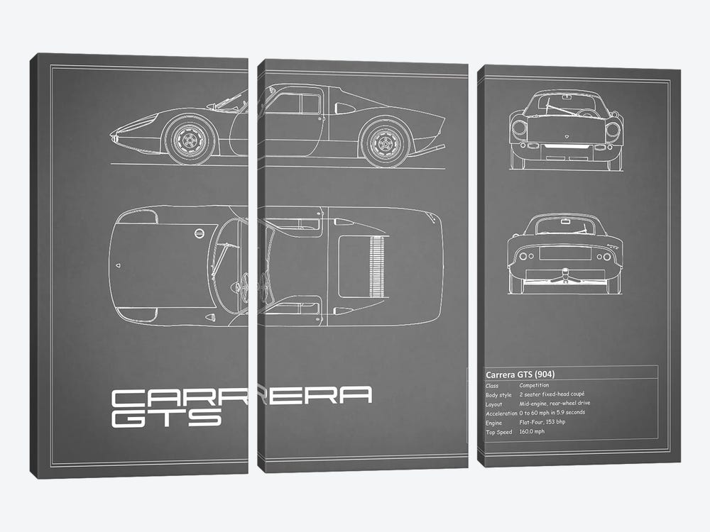 Porsche (904) Carrera GTS (Grey) by Mark Rogan 3-piece Canvas Print