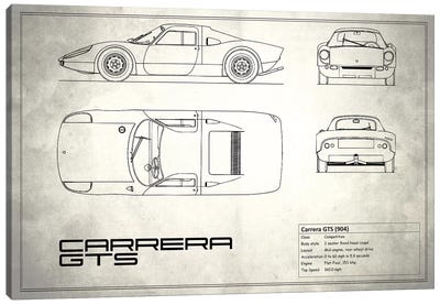 Porsche (904) Carrera GTS (Vintage Silver) Canvas Art Print - Automobile Blueprints