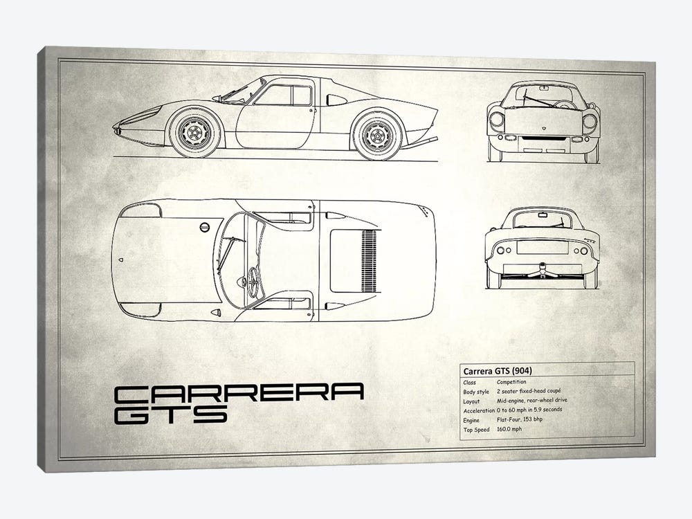 Porsche (904) Carrera GTS (Vintage Silver) by Mark Rogan 1-piece Canvas Art Print