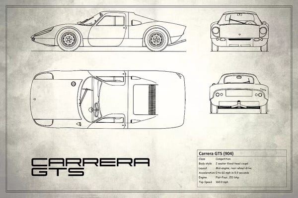 Automobile Blueprints: Porsche (904) Carrera GTS (Vintage Silver) by Mark Rogan