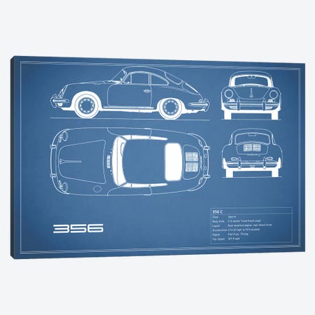 Porsche 356 C (Blue) Canvas Print #RGN213} by Mark Rogan Art Print