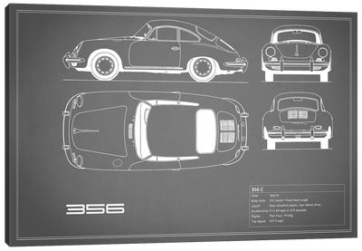 Porsche 356 C (Grey) Canvas Art Print - Gray & White Art