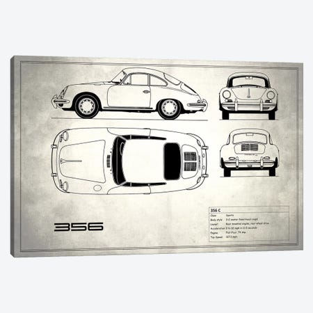 Porsche 356 C (Vintage Silver) Canvas Print #RGN216} by Mark Rogan Canvas Artwork