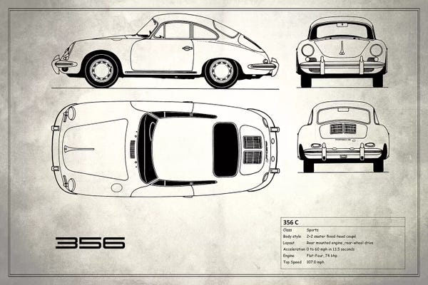 Automobile Blueprints: Porsche 356 C (Vintage Silver) by Mark Rogan