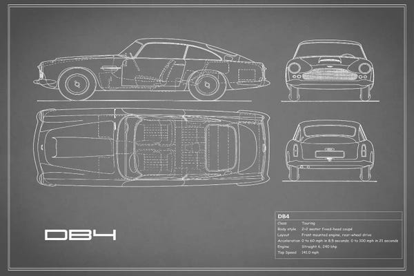 Automobile Blueprints: 1962 Aston Martin DB4 (Grey) by Mark Rogan