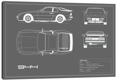 Porsche 944 Turbo (Grey) Canvas Art Print - Automobile Blueprints
