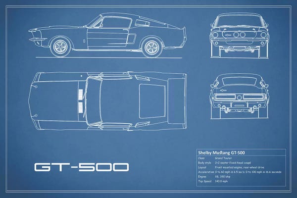 Automobile Blueprints: Shelby Mustang GT500 (Blue) by Mark Rogan