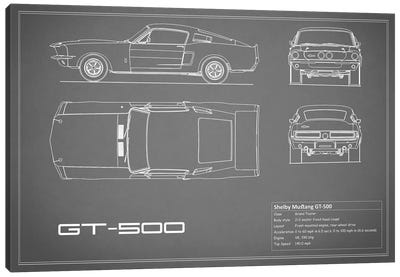 Shelby Mustang GT500 (Grey) Canvas Art Print - Automobile Blueprints