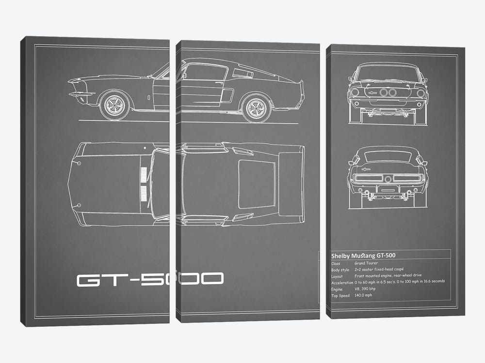 Shelby Mustang GT500 (Grey) by Mark Rogan 3-piece Canvas Print