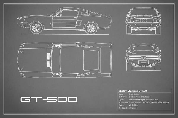 Automobile Blueprints: Shelby Mustang GT500 (Grey) by Mark Rogan