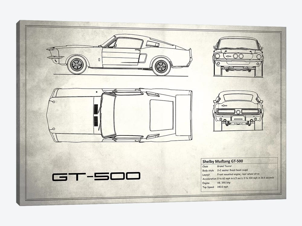 Shelby GT500 (Vintage Silver) Canvas - Canvas Art | Mark Rogan