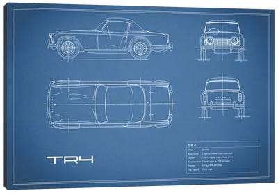 Triumph TR4 (Blue) Canvas Art Print - Automobile Blueprints