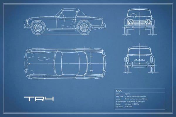Automobile Blueprints: Triumph TR4 (Blue) by Mark Rogan