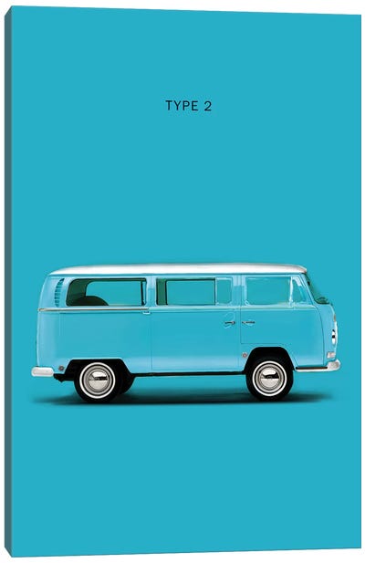 Volkswagen Type 2 Canvas Art Print - Black, White & Blue Art