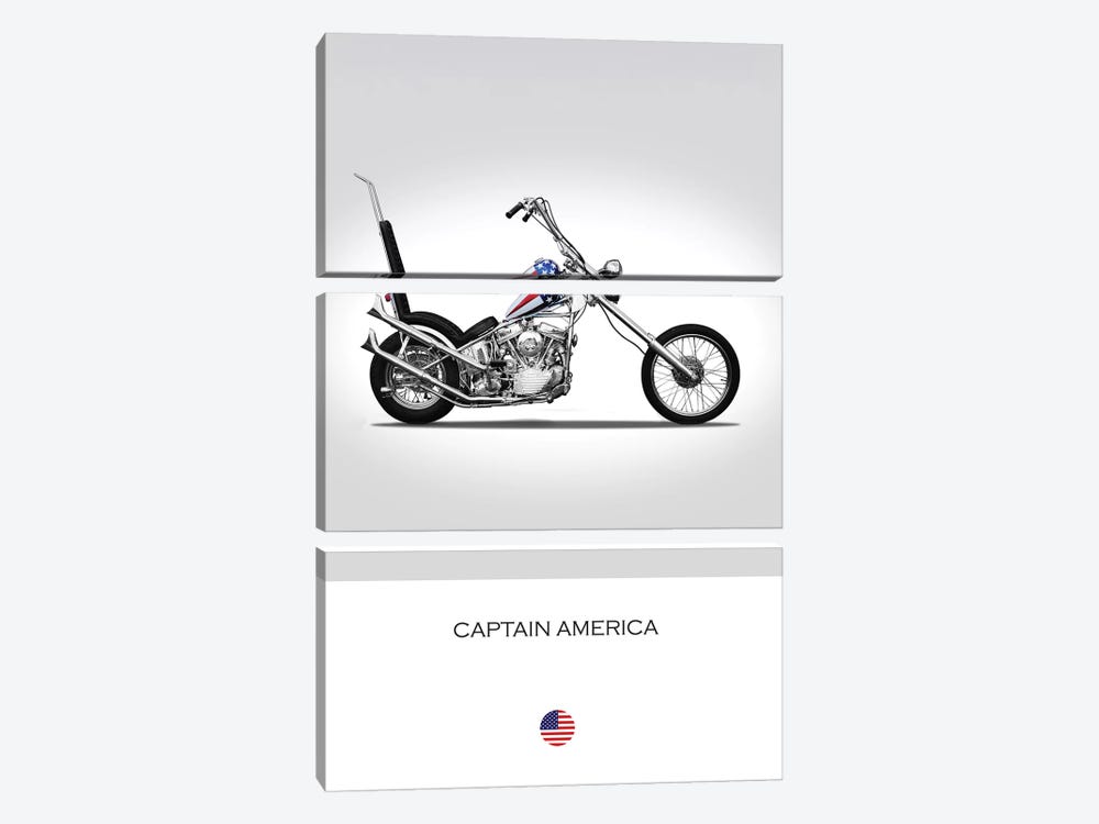 Harley-Davidson Captain America Easy Rider Tribute Motorcycle by Mark Rogan 3-piece Canvas Art Print