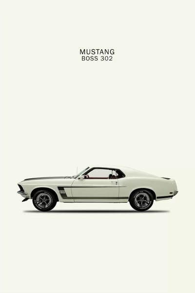Large Black & White Art - Canvas Prints: 1969 Ford Mustang Boss 302 by Mark Rogan