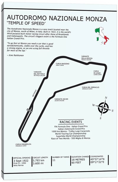 Autodromo Nazionale Monza Canvas Art Print - Auto Racing Art