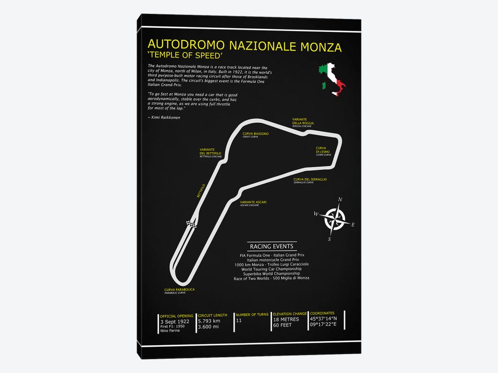 Autodromo Nazionale Monza BL by Mark Rogan 1-piece Canvas Print