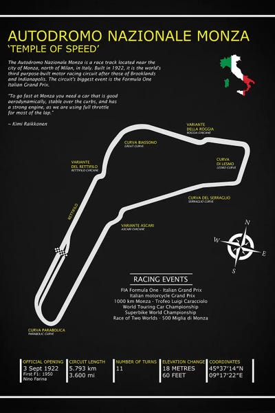 Large Map Art - Canvas Prints: Autodromo Nazionale Monza BL by Mark Rogan