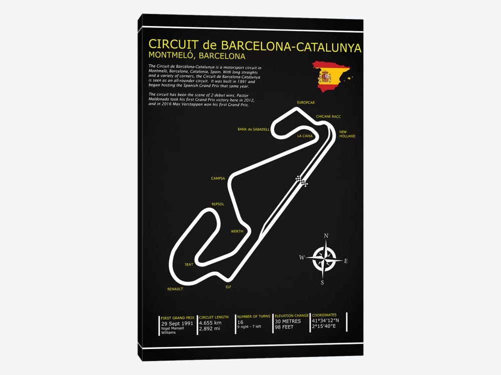 Barcelona-Catalunya Circuit BL by Mark Rogan 1-piece Canvas Print