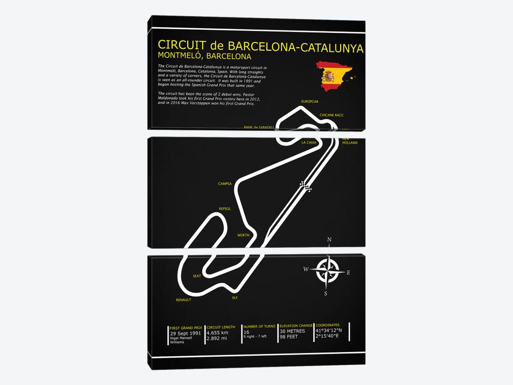 Barcelona-Catalunya Circuit BL by Mark Rogan 3-piece Art Print