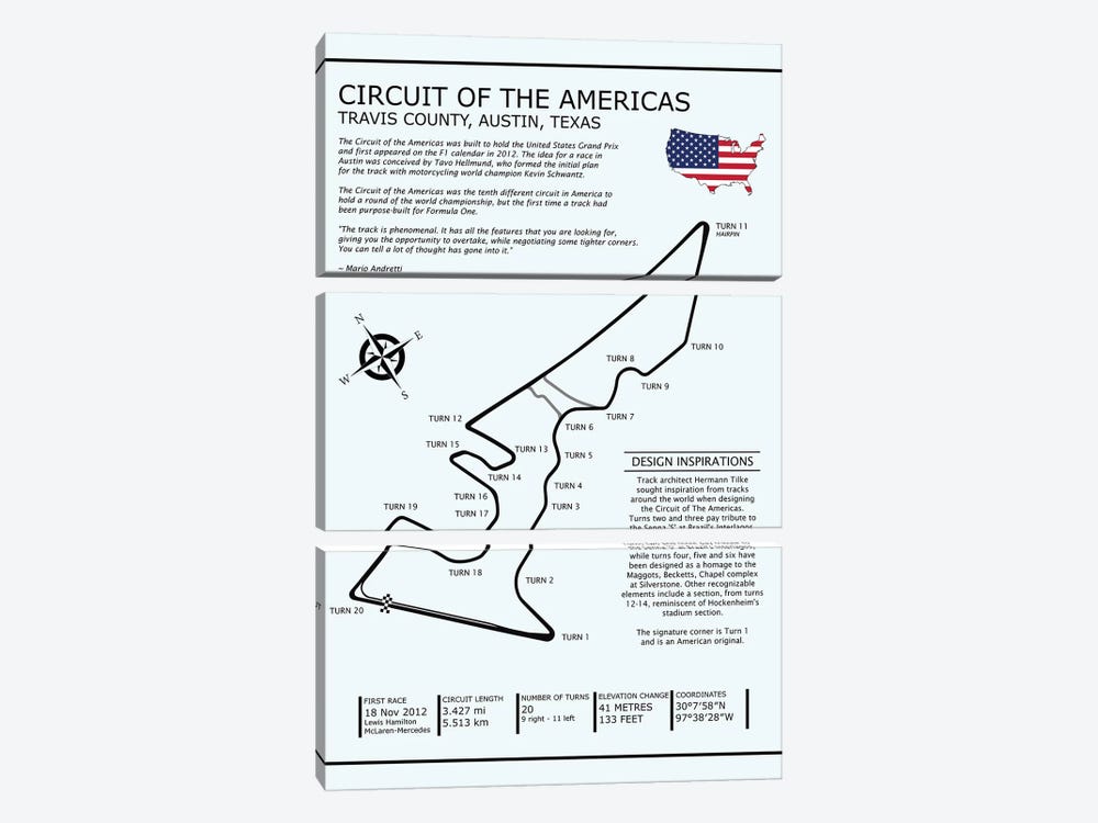 Circuit OfThe Americas by Mark Rogan 3-piece Canvas Art Print