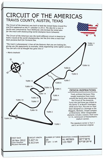 Circuit OfThe Americas Canvas Art Print - Auto Racing Art