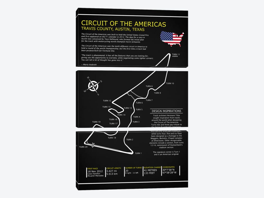Circuit OfThe Americas BL by Mark Rogan 3-piece Canvas Artwork