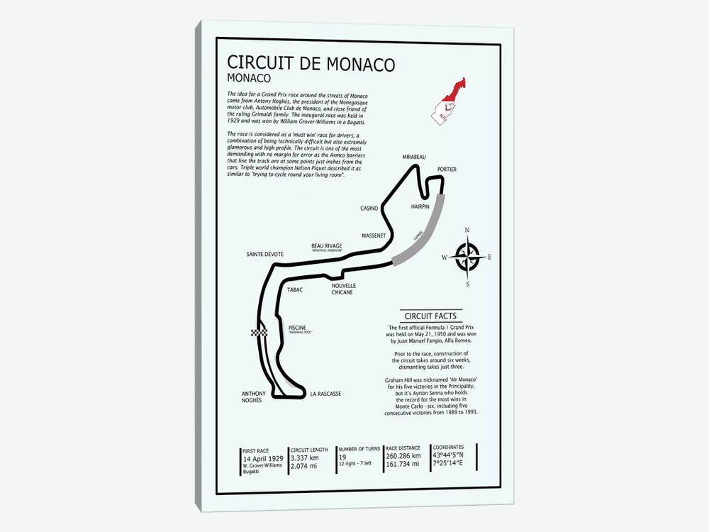 Monaco Circuit by Mark Rogan 1-piece Canvas Wall Art