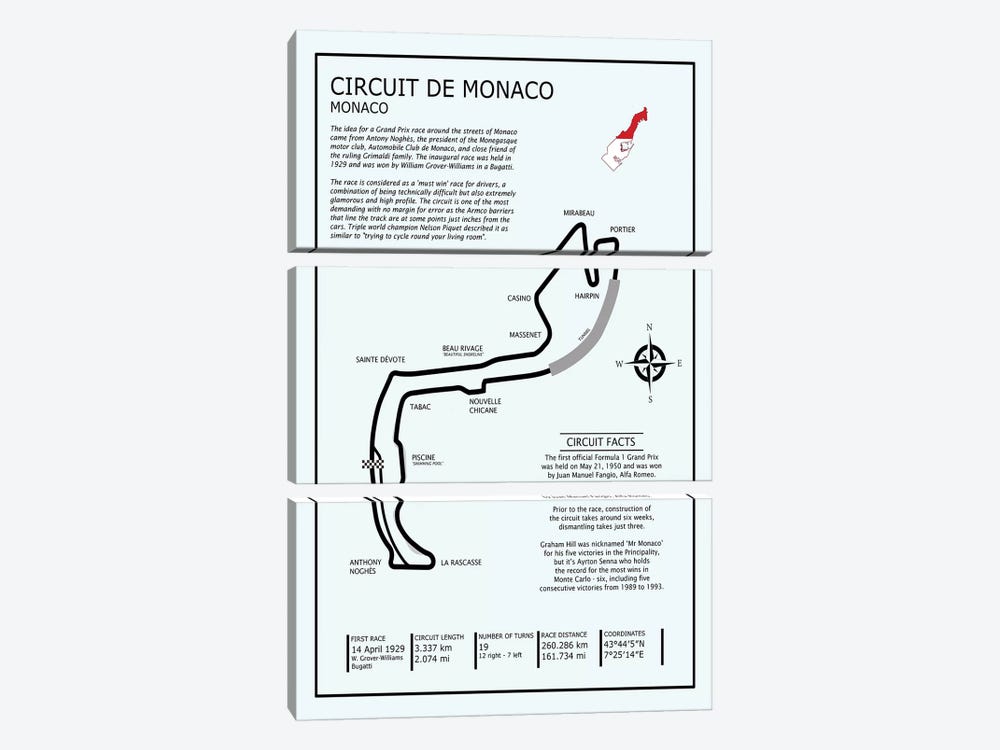 Monaco Circuit by Mark Rogan 3-piece Canvas Art