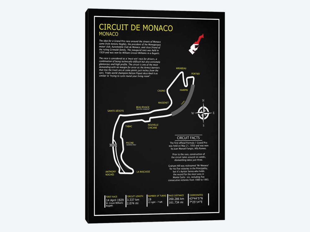 Monaco Circuit BL by Mark Rogan 1-piece Canvas Artwork