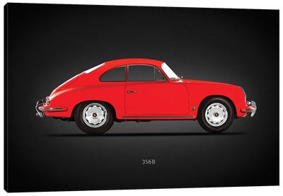 Porsche 356B 1961 Canvas Art Print - Black, White & Red Art