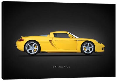 Porsche Carrera GT 2005 Canvas Art Print - Black, White & Yellow Art