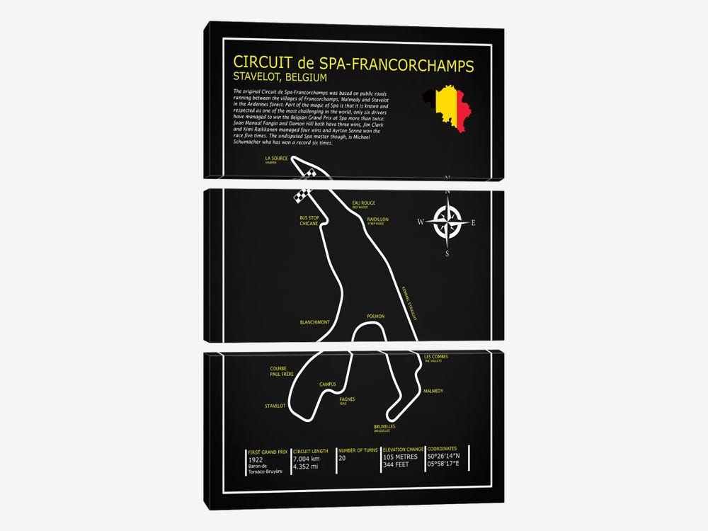 Spa-francorchamps Circuit BL by Mark Rogan 3-piece Canvas Artwork