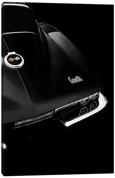 The Corvette Stingray In Black Canvas Art Print - Automobile Art