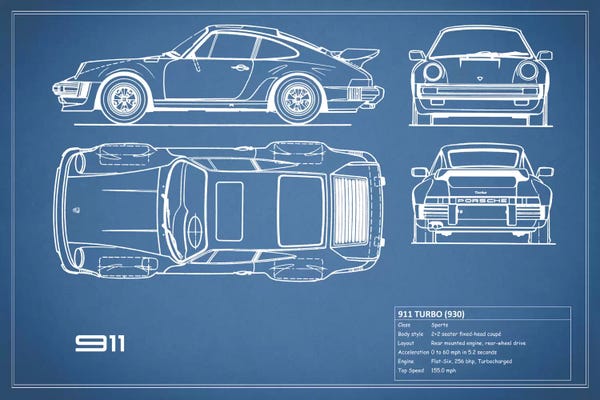 Blueprints & Patent Sketches: 1977 Porsche 911 Turbo (930) (Blue) by Mark Rogan