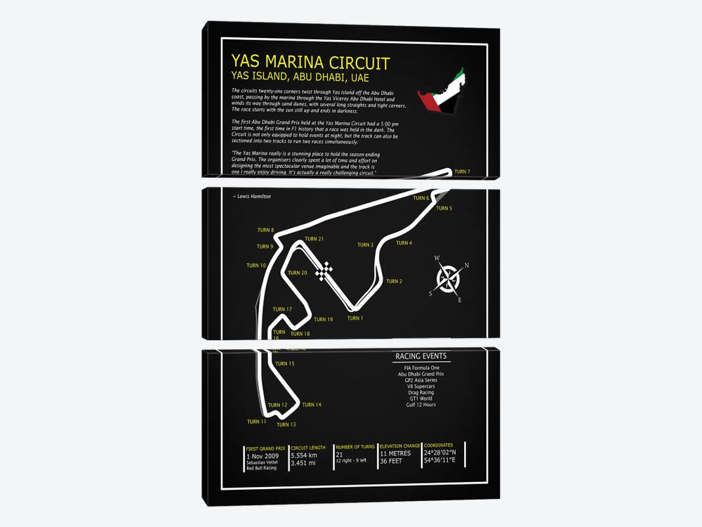 Yas Marina Circuit UAE BL by Mark Rogan 3-piece Canvas Print