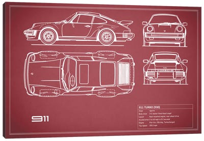 1977 Porsche 911 Turbo (930) (Maroon) Canvas Art Print - Porsche