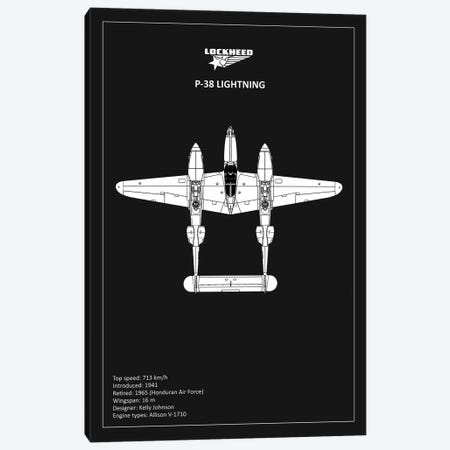 BP Lockheed P38 Lightning Black  Canvas Print #RGN760} by Mark Rogan Canvas Print