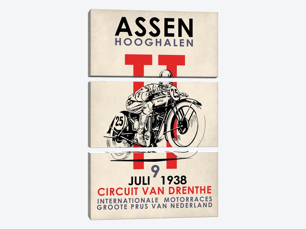 Assen TT Motorcycle Races 1938 by Mark Rogan 3-piece Art Print