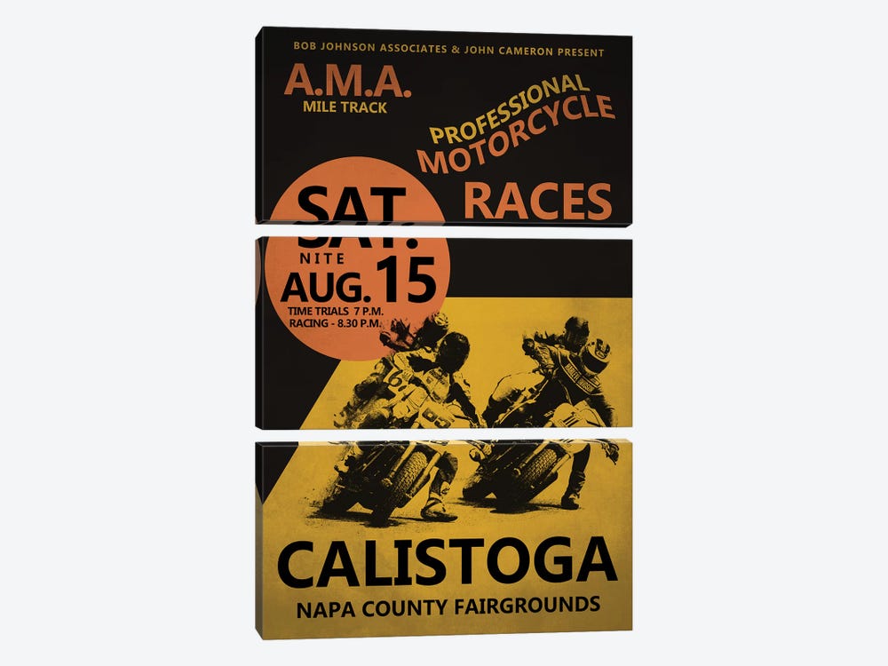 Calistoga Motorcycle Races by Mark Rogan 3-piece Canvas Art Print