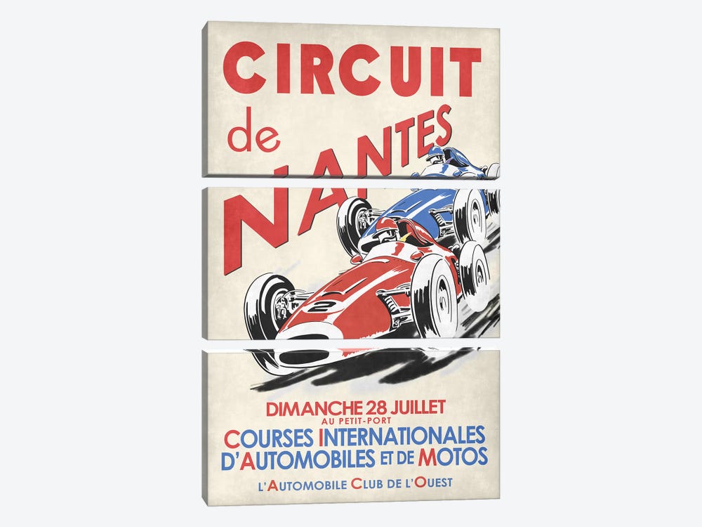 Circuit De Nantes 1946 by Mark Rogan 3-piece Canvas Wall Art