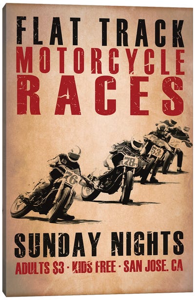 Flat Track Racers Canvas Art Print - Vintage Posters