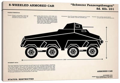 8 Wheeled Armored Car Canvas Art Print - Military Vehicle Art