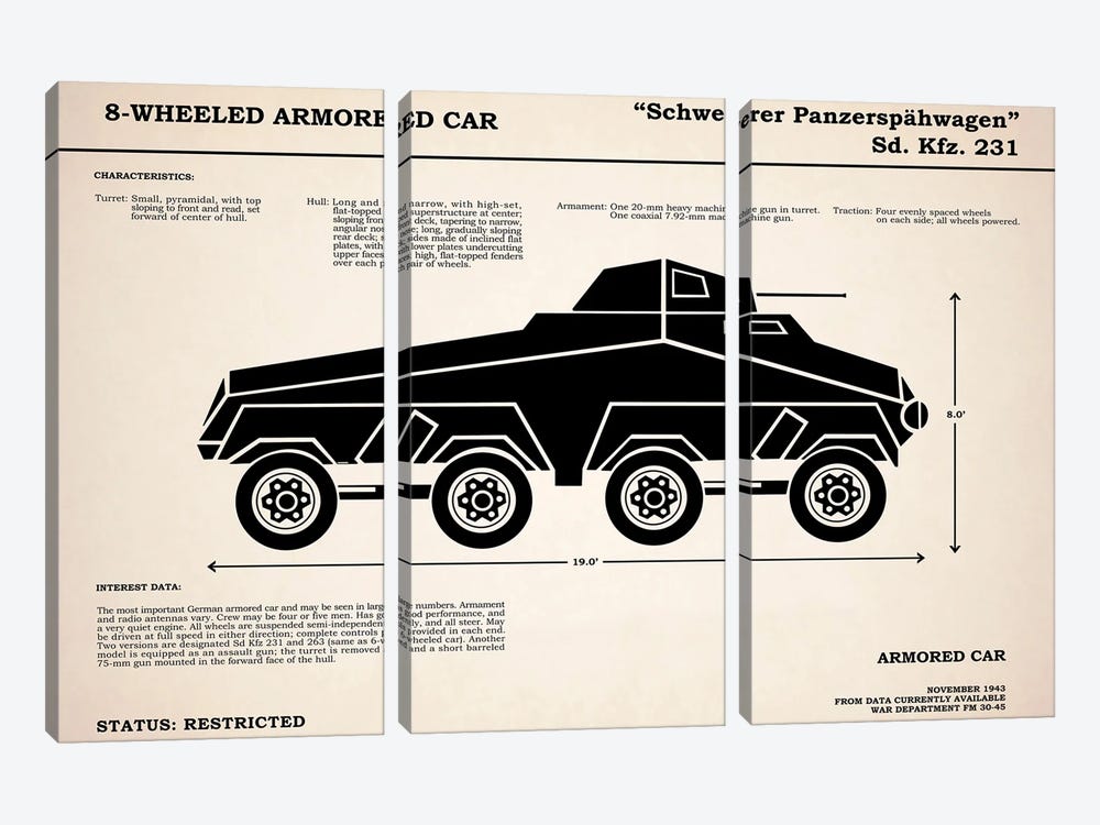 8 Wheeled Armored Car by Mark Rogan 3-piece Canvas Print