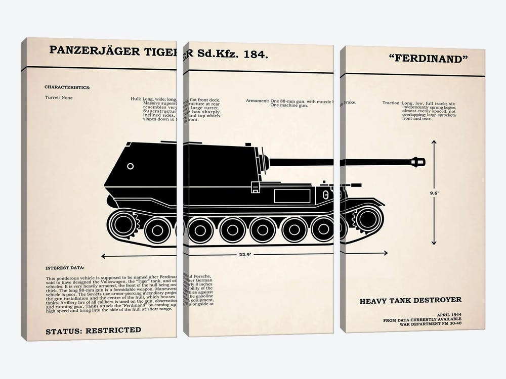 Ferdinand Tank Destroyer by Mark Rogan 3-piece Canvas Wall Art