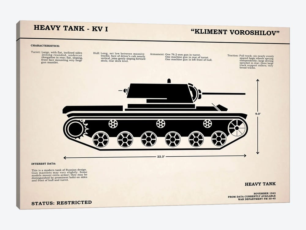 KV1 Heavy Tank by Mark Rogan 1-piece Canvas Art Print