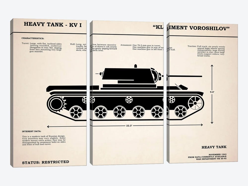 KV1 Heavy Tank by Mark Rogan 3-piece Art Print