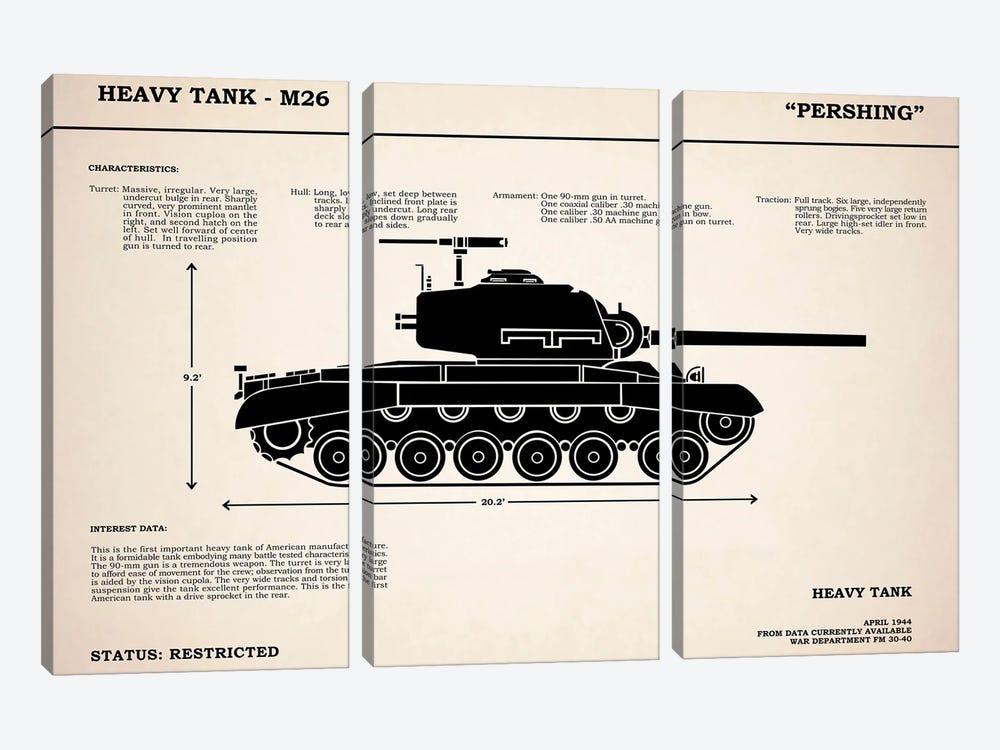 M26 Pershing Tank by Mark Rogan 3-piece Art Print